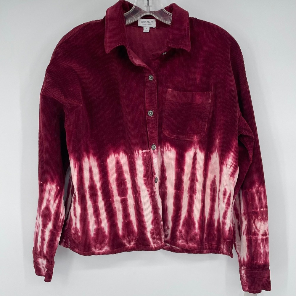 True Craft Burgundy Tie Dye Corduroy Button Down Shirt‎ Womens Medium Shacket